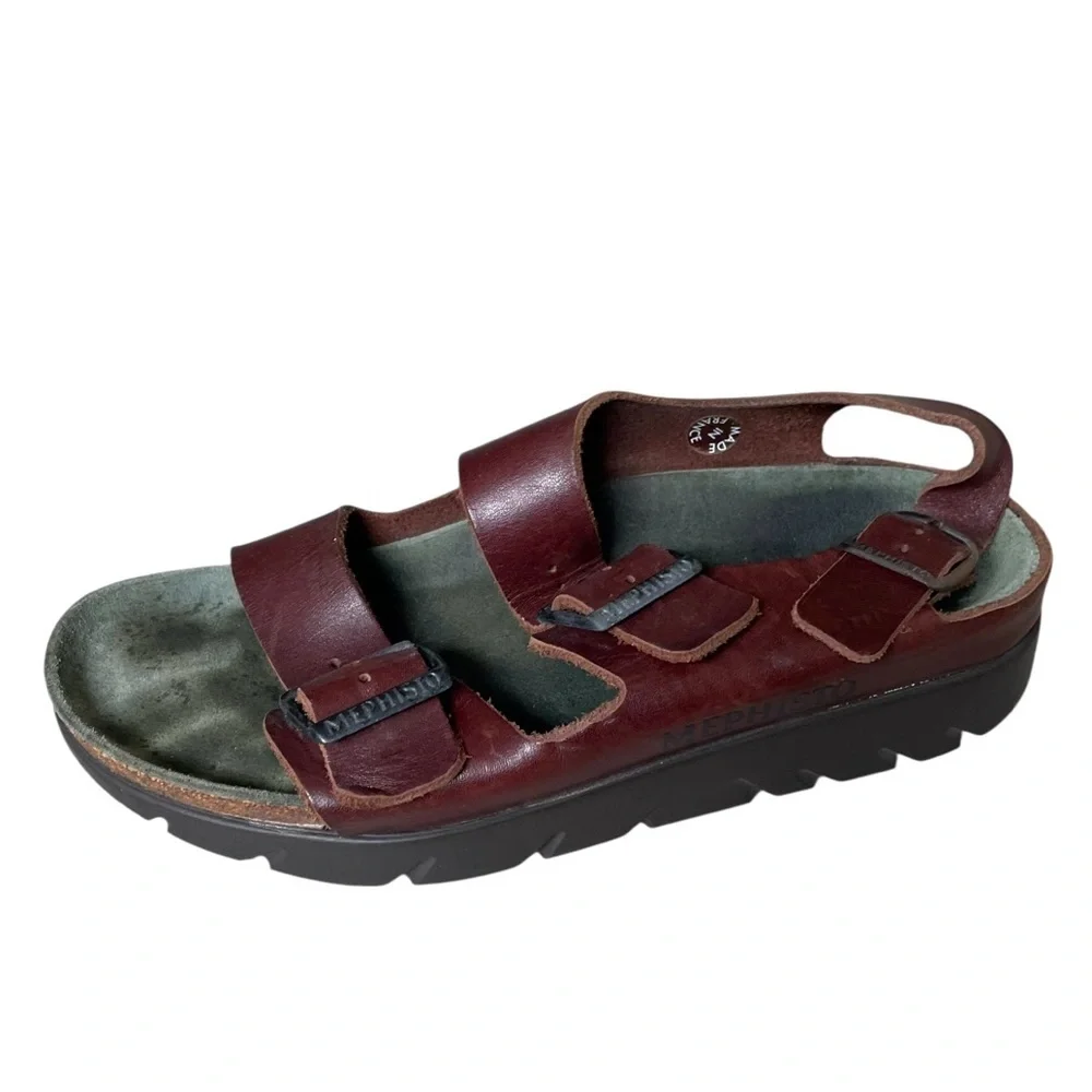 MEPHISTO Zeus Unisex Cork Leather Sandals Dark Brown 40